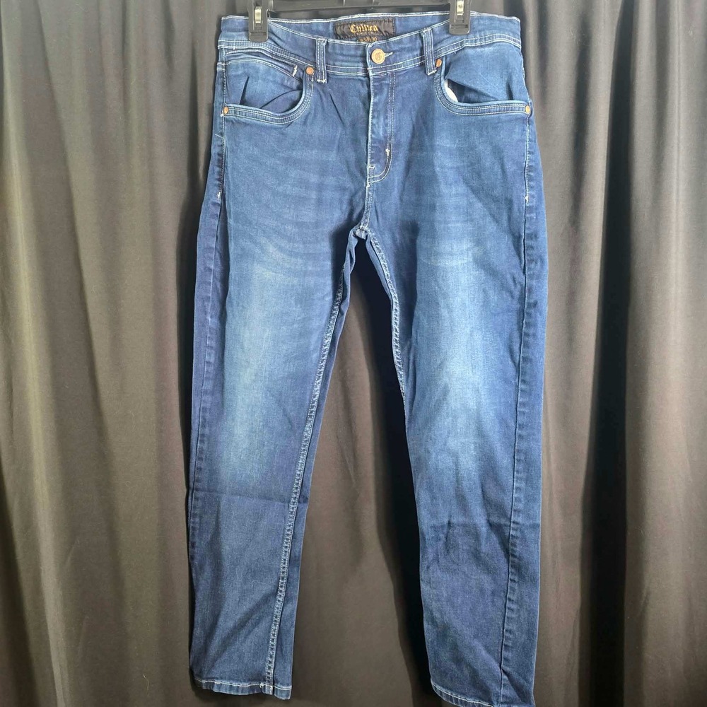 Cultura New‎ York Mens Slim Fit Blue Jeans Medium Wash Denim 33x28 Stretch